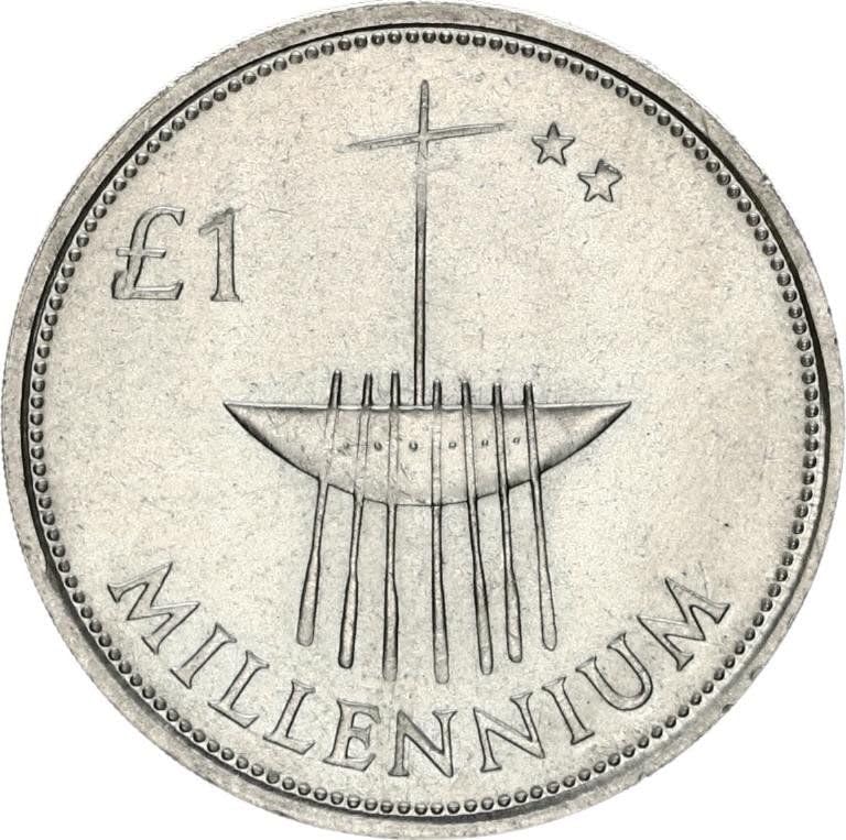 2000 Irish Mint Irish Punt Coin. Commemorative Celebrating New Millennium, Golden Broighter Ship Motif. Punt/Pound Issued And Monetized By Government Of Ireland Graded By Seller Circulated/Worn Condition