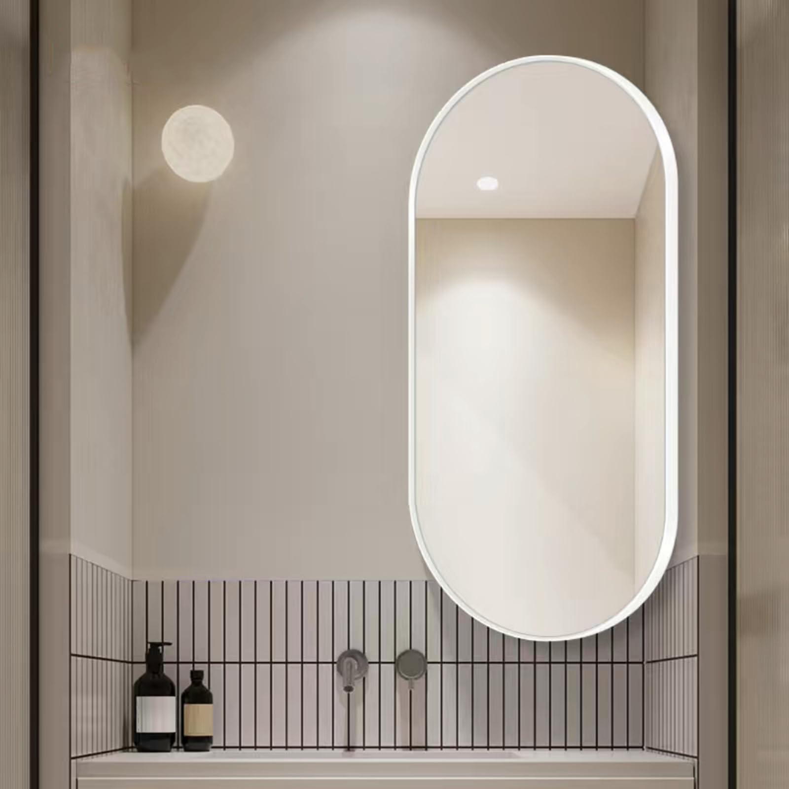 Miroir de salle de bain pivotant haut de gamme ovale en métal blanc