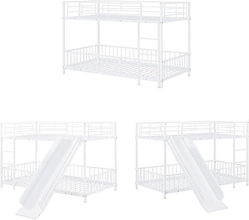 Miniatura 23 de Harper & Bright Designs Literas de metal de tamaño individual sobre individual con tobogán para niños, literas individuales resistentes con escalera