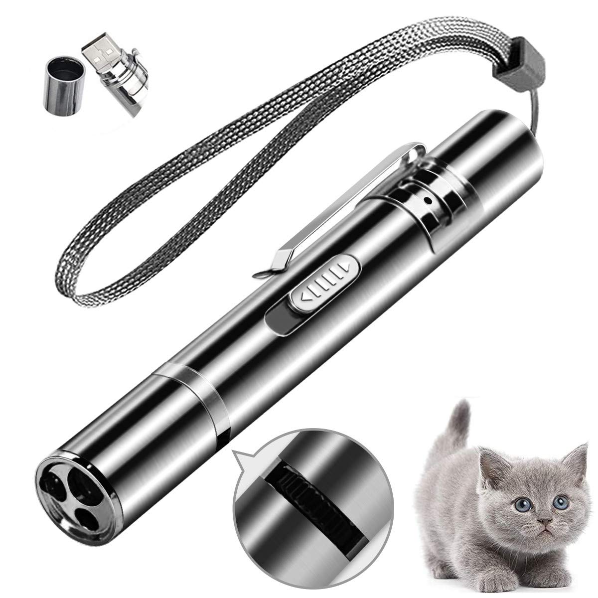 Red Laser Presentation Clicker Pointer for Indoor Classroom Interactive Teaching, Puppy Kitten Outdoor Chaser Tease Training Playing Cat Lazer Toy USB Rechargeable, Bright Flash LED Light for Walking - 