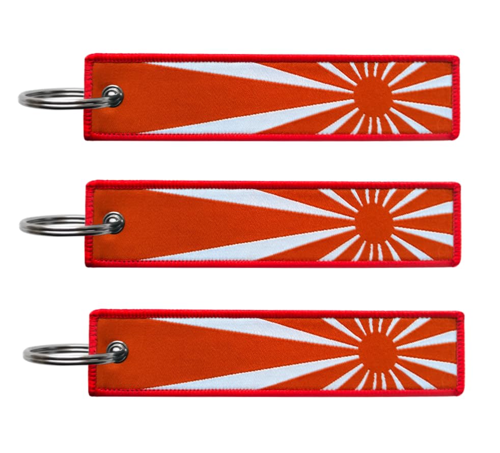 JAVD Rising Sun - Red Flag Keychain Tag with Key Ring - Keys, Cars, Motorcycles, Backpacks, Luggage and Gifts - EDC (3 Pack)