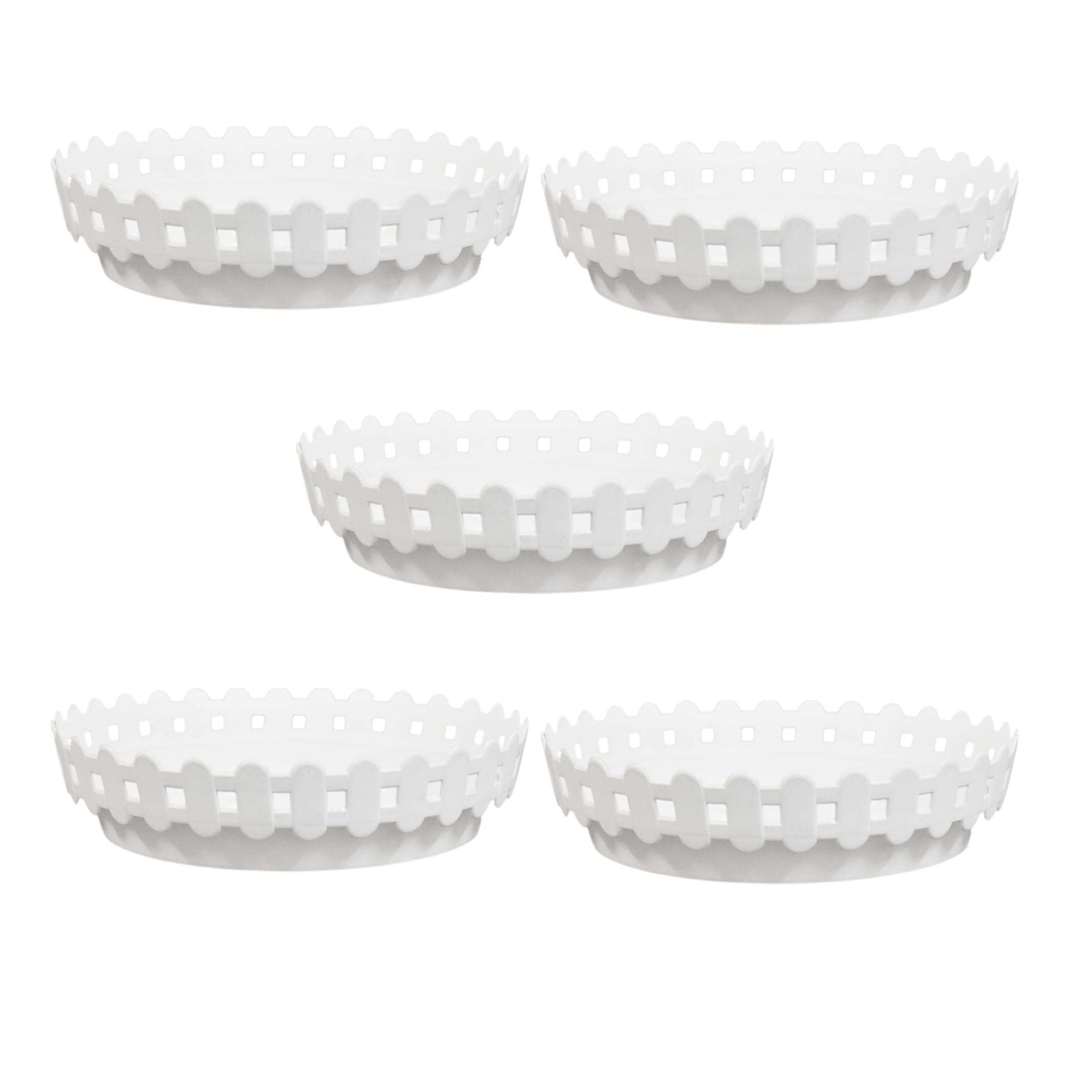 ShopMeFast Plant Saucer/Bottom Tray Fence Design Suitable for 4 Inch Round Plastic Pot, Base Plate of Gamla for Indoor Home Decor and Outdoor Balcony Garden,Set of 5 (White) (B0CR43KTM8) Amazon Price History, Amazon Price Tracker