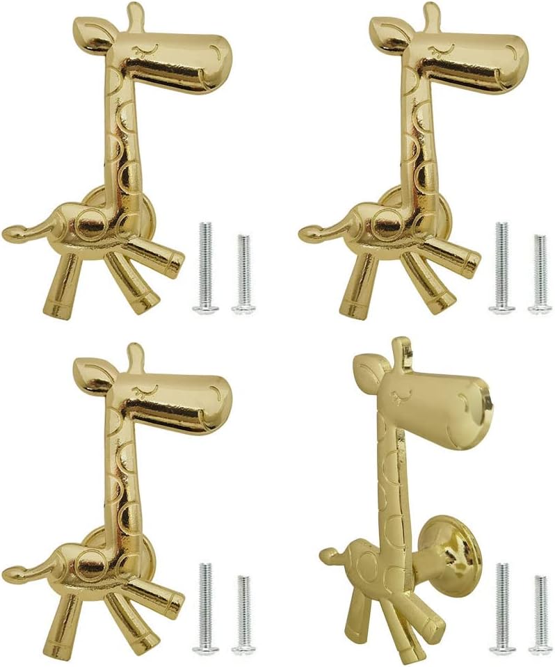brandname Giraffe Knobs 4 Pcs Cute Animal Drawer Pull Kitchen Cabinet Closet Wardrobe Dresser Cupboard Door Handle Decoration Furniture Bedroom Home Office Accessories (Bronze)