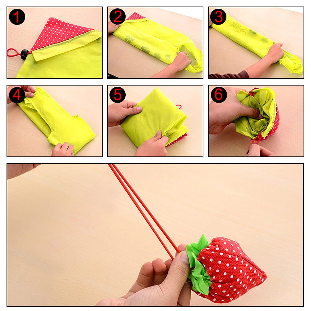 fafeiha Strawbbery Shape Folding Shopping Bags 2PCS Foldable Shopping Tote Bag Fits in Pocket Quick-Drying Heavy Duty Washable Tote Bags Ladies for Grocery Shopping in the Supermarket (Random Color) - Image 2
