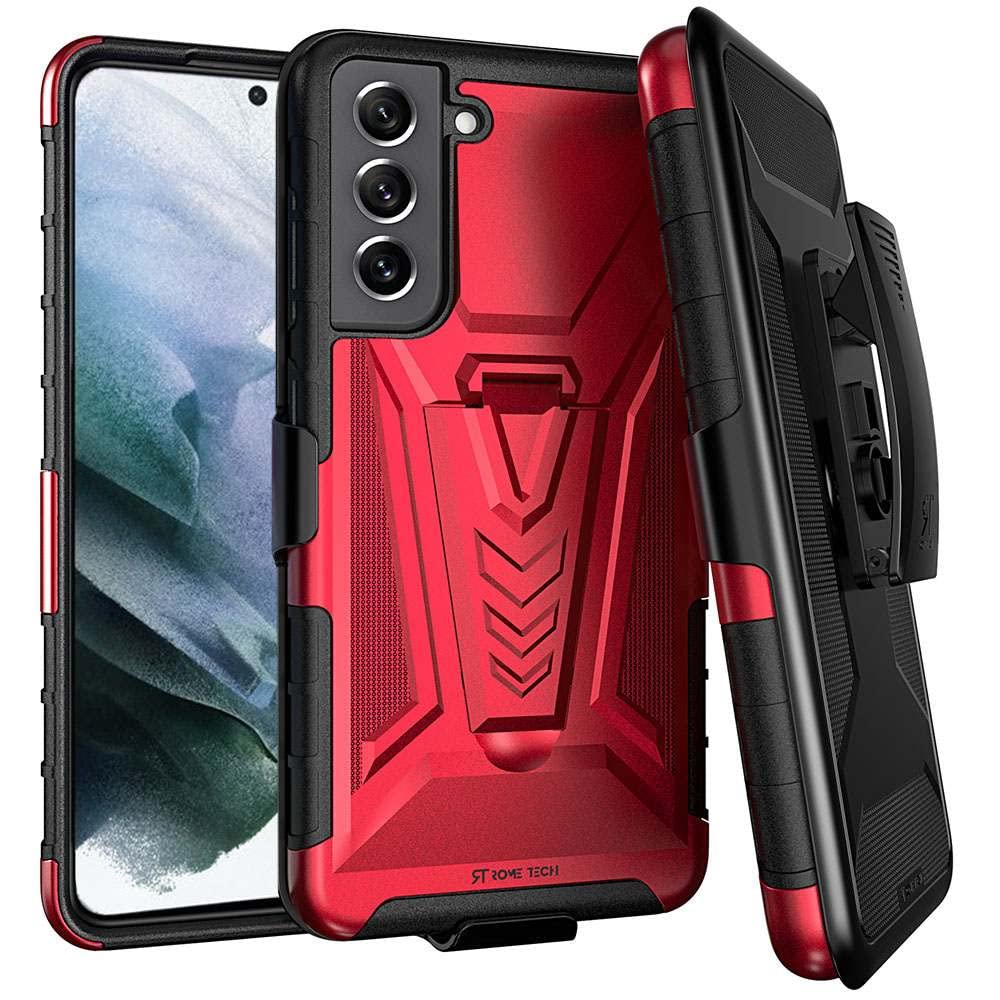Rome TechBelt Clip Holster Case for Samsung Galaxy S22+ Plus [SM-S906] Dual Layer Shockproof Cell Phone Cover with Kickstand - Heavy Duty Galaxy S22 Plus Phone Case with Clip On - Red