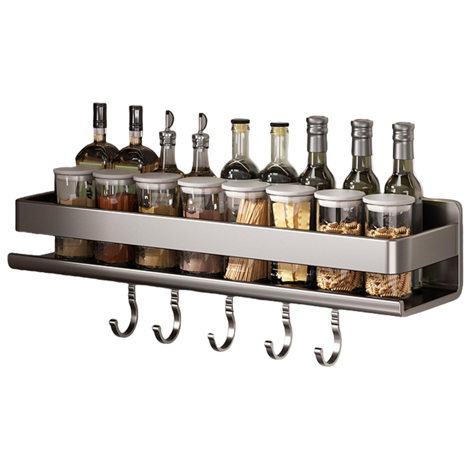 Buxuaaaa Sturdy Carbon Steel Kitchen Spices Rack Wall Mounted Without Drilling with Hook Daily Casual Use Accessory Wall Mounted Organizers