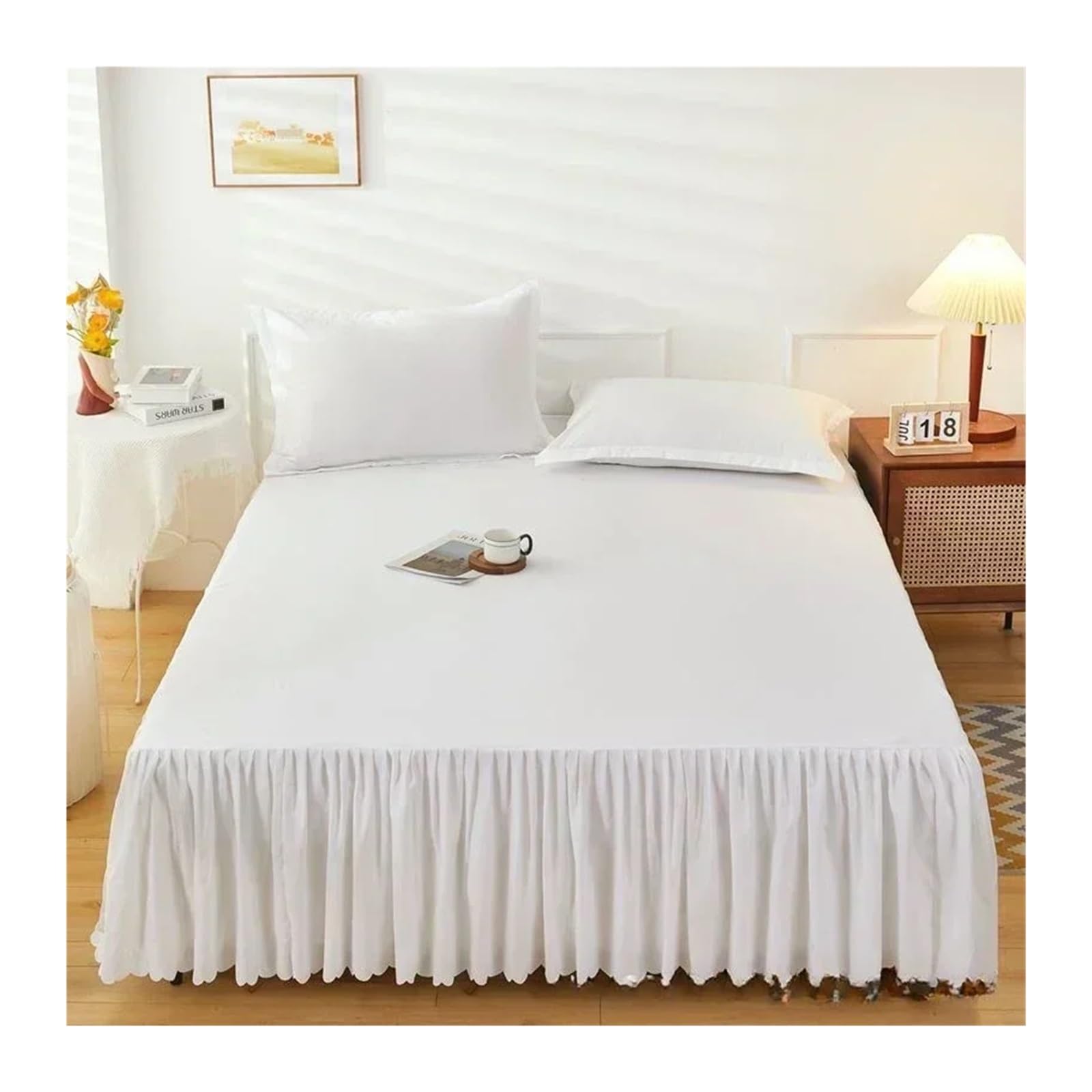 EJvkrbtx Ruffle Wrap Bedspread Solid Color Bed Skirt Lace Multicolor Multiple Sizes Queen King(White,1PC 180x200cm skirt)
