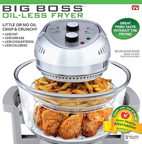 Big Boss Air Fryer, Super Sized 16 Quart Large Air Fryer Oven Glass Air Fryer, Infrared Convection Healthy Meal Electric Cooker with Timer, Dishwasher Safe, Plus 50+ Recipe Book