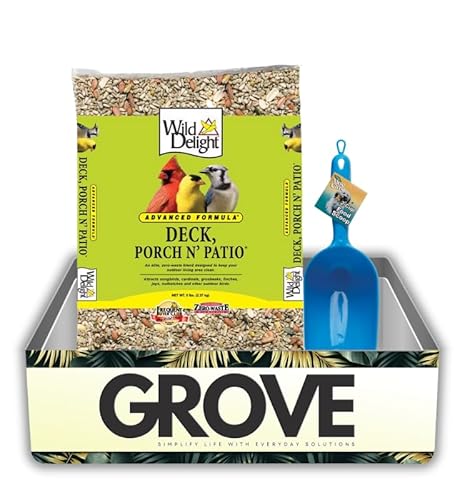 Wild Delight Deck Porch N Patio Assorted Species Sunflower Seeds Wild Bird Food 5 lb Bundle with Pet Food Scoop – Zero-Waste Blend with Pistachios, Vitamins, and No Fillers – Gift Set (2 Items).