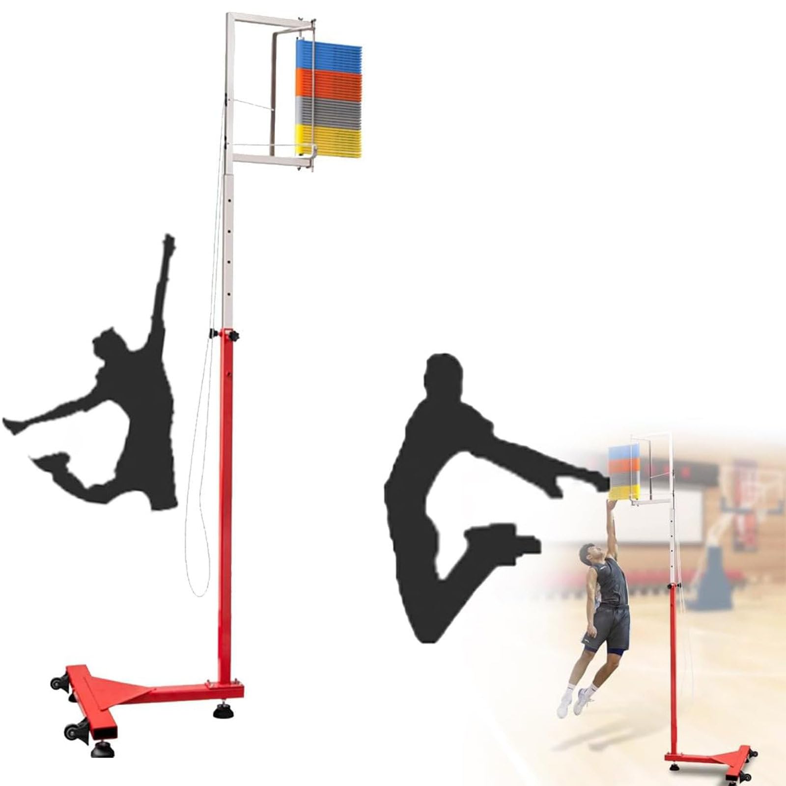Adjustable Vertical Jump Trainer, 1,7 M-3,6 M Vertikaler Sprungtester, Sprungmess-Teststab-Werkzeug, Vertikaler Sprungtester Vertikales Sprungmessgerät Mit Rädern Für Schule, Verein,Colorful