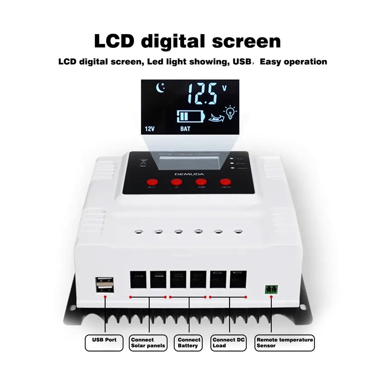 Regolatore di Carica Pannello Solare, Regolatore di Carica Solare Intelligente Controllo App 100VDC for 12V/24V/48V 10A 20A 30A 40A 50A 60A(40A)
