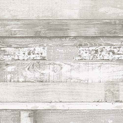 Norwall FH37558 Beachwood Prepasted Wallpaper, Light Grey, White, Dove, Dove White