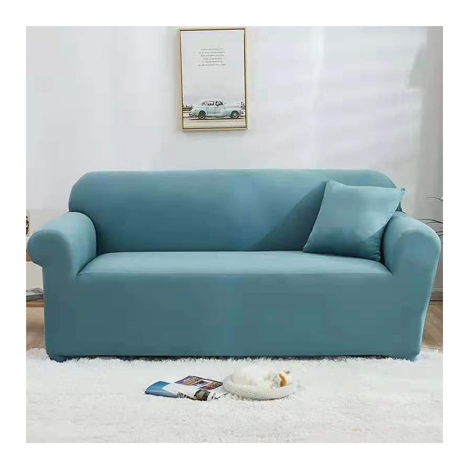 Housse de canapé 2 places 145-185cm couleur pure bleu lac