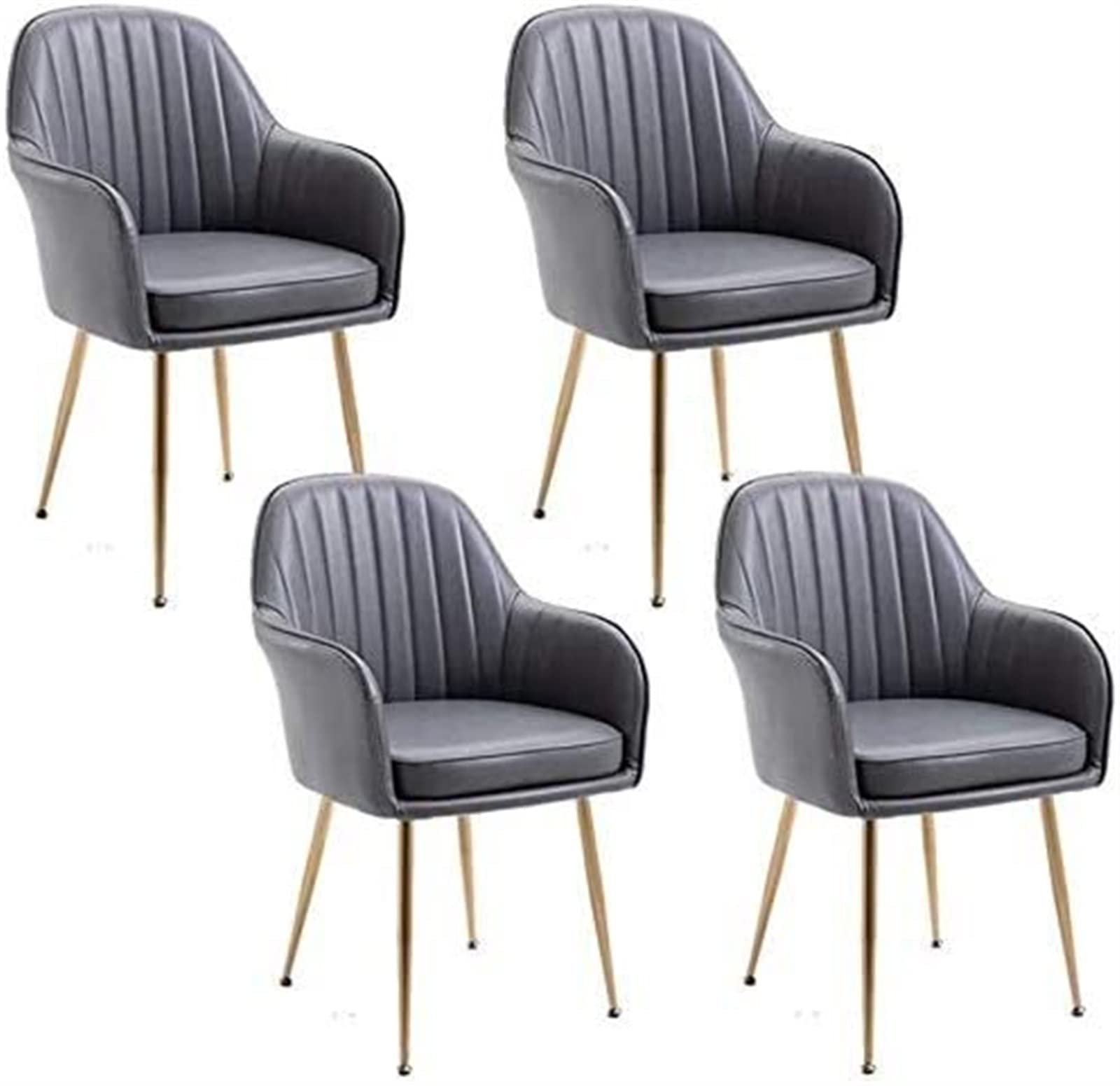 SJIALEN Set of 4 Modern Dining Chair, Room Living Room Cafe Office Chairs Leather Backrest Metal Non-Slip Foot Corner Armrest Chair Kitchen Chair (Color : Dark Gray, Size : 44x45x84cm)