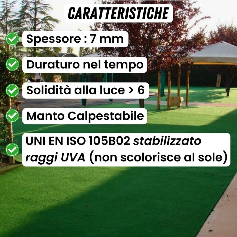 ITALFROM - Prato Sintetico da Esterno Drenante (7 mm) Erba Sintetica per Esterno, Erba Finta Terrazzo, Erba Artificiale per Giardino, Balcone, Piscina, Resistente, Tappeto Erba Sintetica (4x5m)
