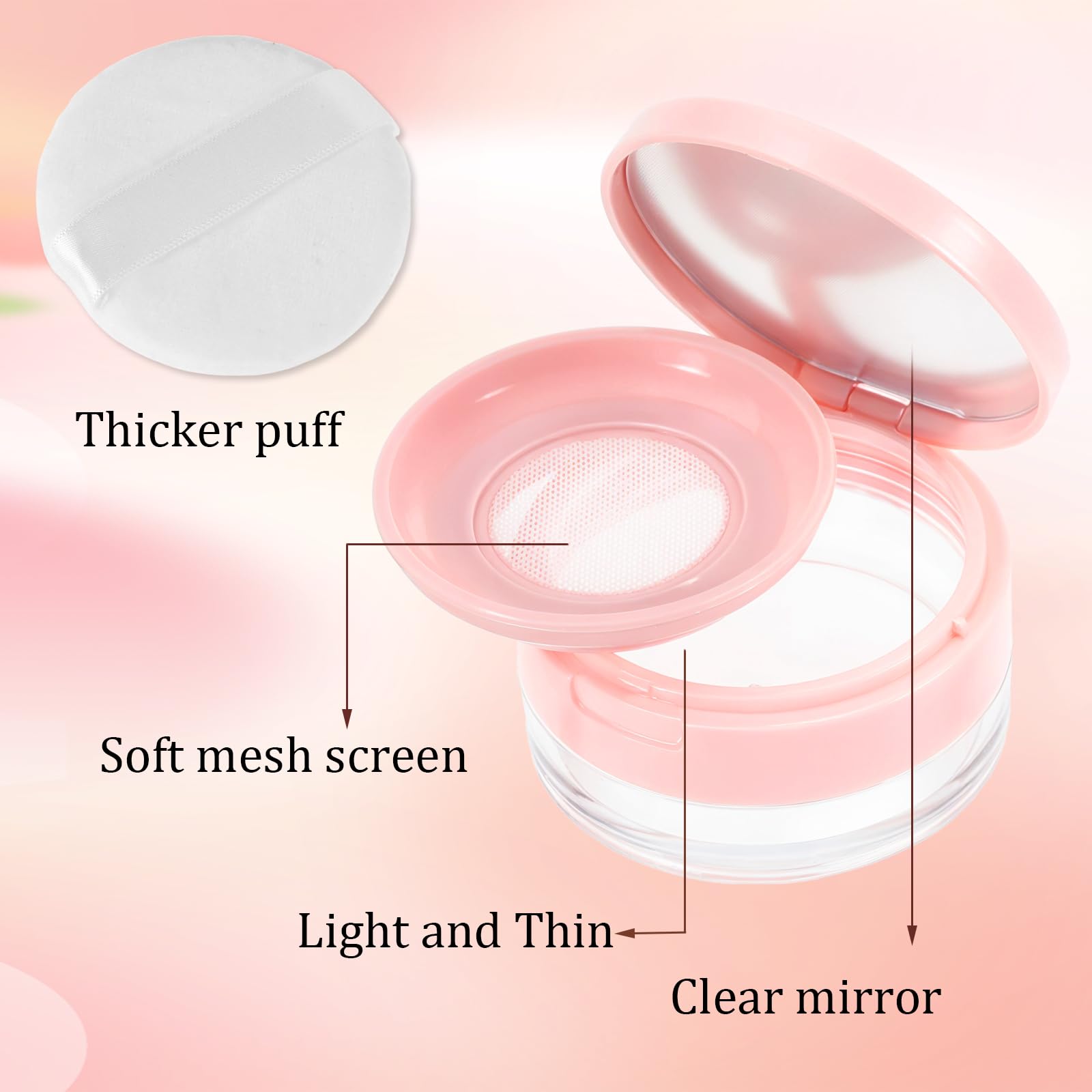 Qianyu Luźny pojemnik na puder z pudru wielokrotnego użytku, pusty futerał na puder, przenośna kompaktowa obudowa, pojemność 20 ml, narzędzie do makijażu do wielokrotnego napełniania, z lustrem i