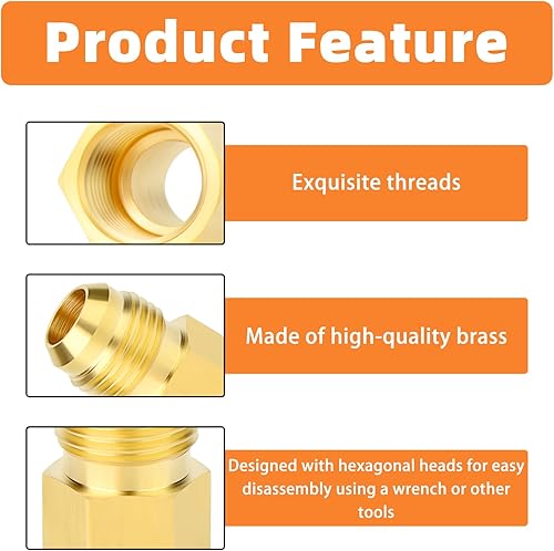 Miniatura 114 de GASHER 10 piezas de latón SAE 45 grados Flare Tube Fitting, 1/2" Flare Nut Aire Acondicionado Tubo de cobre Extensión de tubo de cobre a tope Tuerca