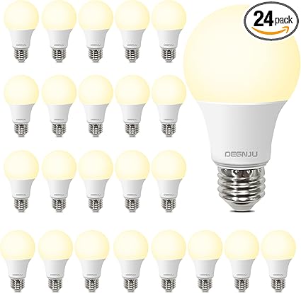 DEGNJU 24 Pack LED Light Bulbs Soft White 2700K, 60 Watt Equivalent LED Bulbs, A19 Standard Bulbs, 800 LM, 15000 Hours, E26 Base, Non-Dimmable, 8W White LED Bulbs for Bedroom Living Room