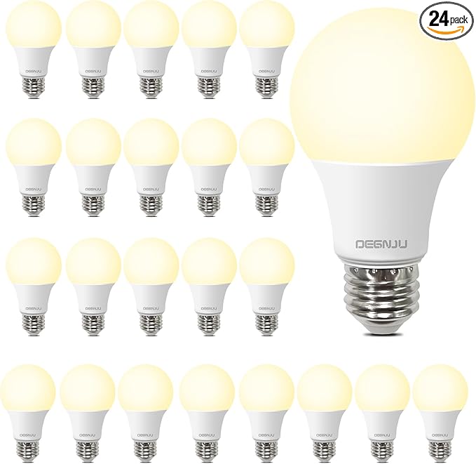 DEGNJU 24 Pack LED Light Bulbs Soft White 2700K, 60 Watt Equivalent LED Bulbs, A19 Standard Bulbs, 800 LM, 15000 Hours, E26 Base, Non-Dimmable, 8W White LED Bulbs for Bedroom Living Room