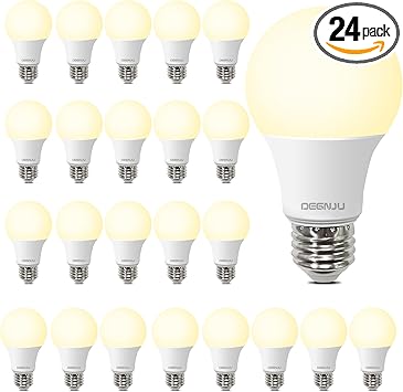 DEGNJU 24 Pack LED Light Bulbs Soft White 2700K, 60 Watt Equivalent LED Bulbs, A19 Standard Bulbs, 800 LM, 15000 Hours, E26 Base, Non-Dimmable, 8W White LED Bulbs for Bedroom Living Room