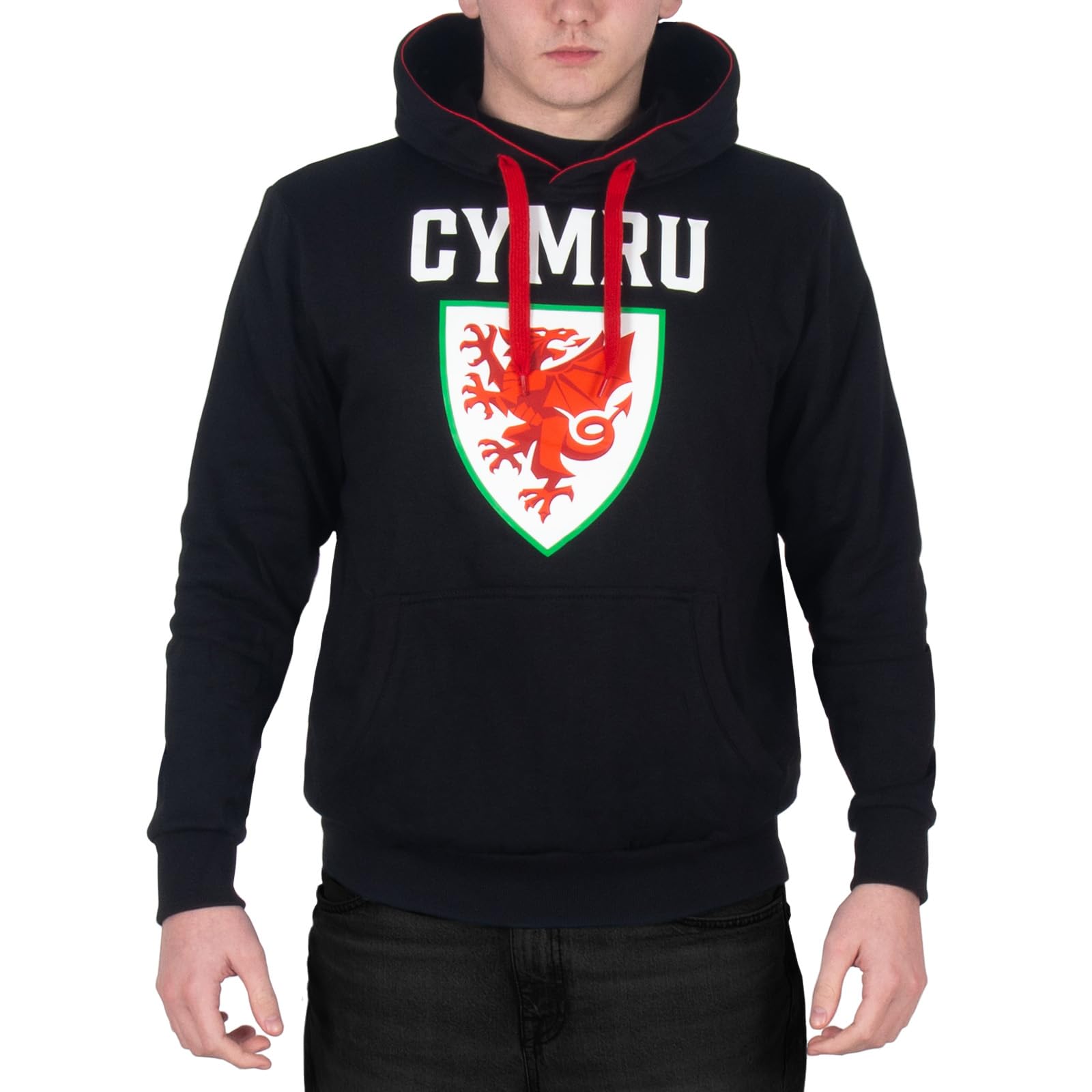 Wales Cymru FAW Official Gift Mens Fleece Graphic Hoody Black XL