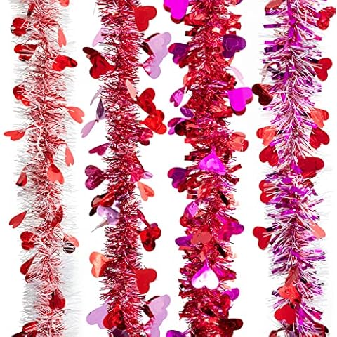 WATINC Lametta Vorhänge Rot Glitzer Valentinstag Metallische Lametta Girlanden Glitzernde Lametta Draht Girlande Glänzende klobige Girlanden Valentinstag Dekor Cover