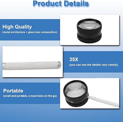 Miniatura 5 de Rongon Lupa de mano para trabajo cercano, lupas de lectura de alta claridad 35X, lupa portátil para degeneración macular, lectura de personas
