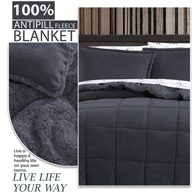 Image of BSB HOME Winter Bedding Set - Cozy, Warm, and Plush for Ultimate Comfort 500 GSM Hevay Winter Blanket with Woollen King Size Pillow Covers, Color- Grey