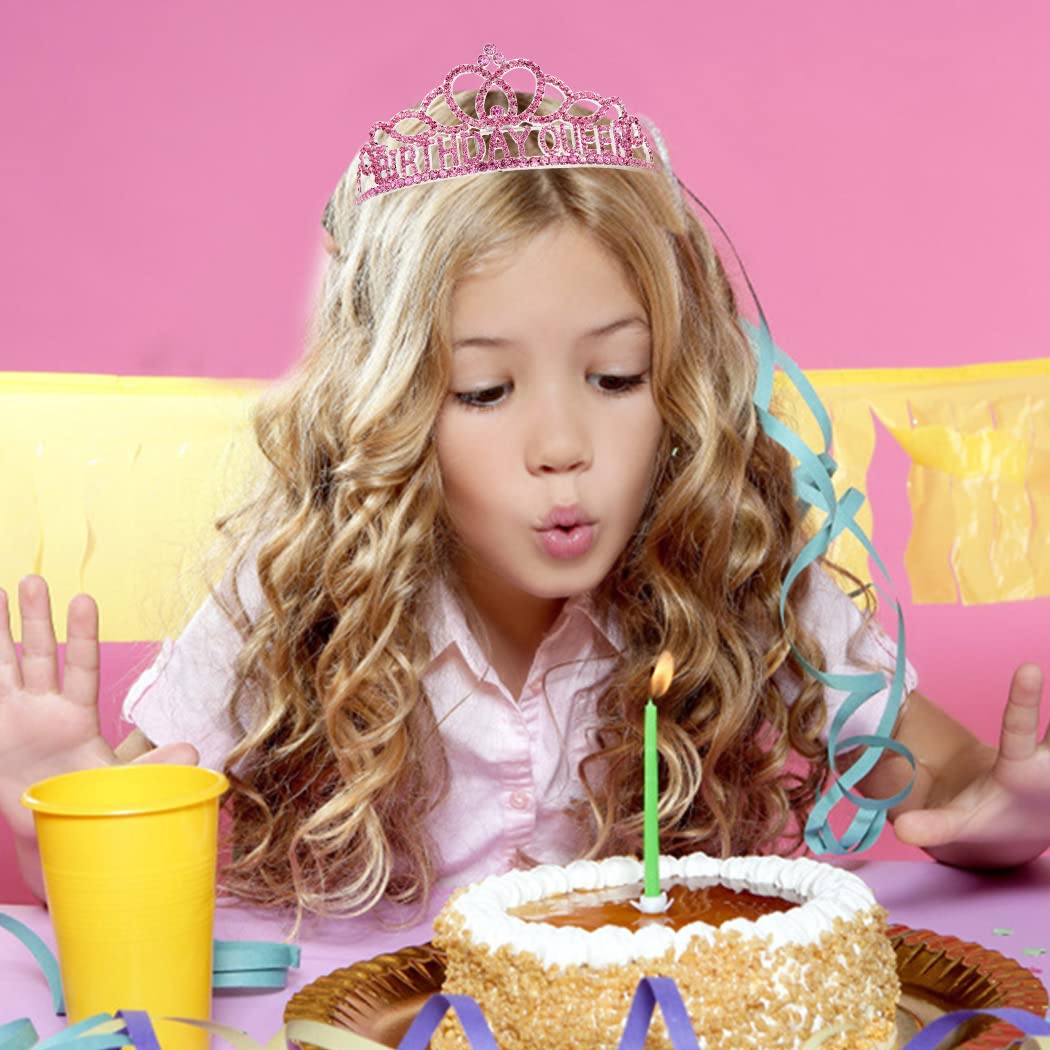 AOPRIE Birthday Crown for Women Birthday Queen Sash for Women Birthday Tiara for Women Birthday Girl Headband Princess Crown Rhinestone Happy Birthday Accessories Pink - Image 5