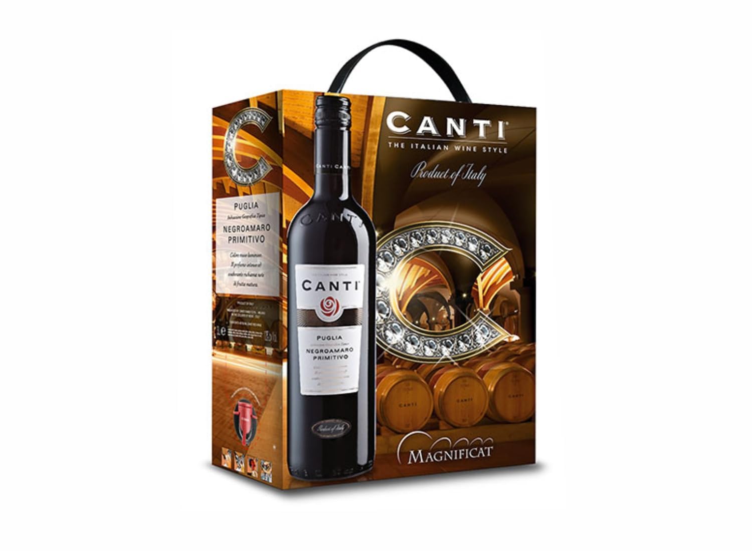 Canti - Italien Negroamaro Primitivo I.G.T., Vin Rouge, Goût Doux et Rond aux Notes de Mûres et de Fleurs Rouges, 1x3l (Lot de 6)