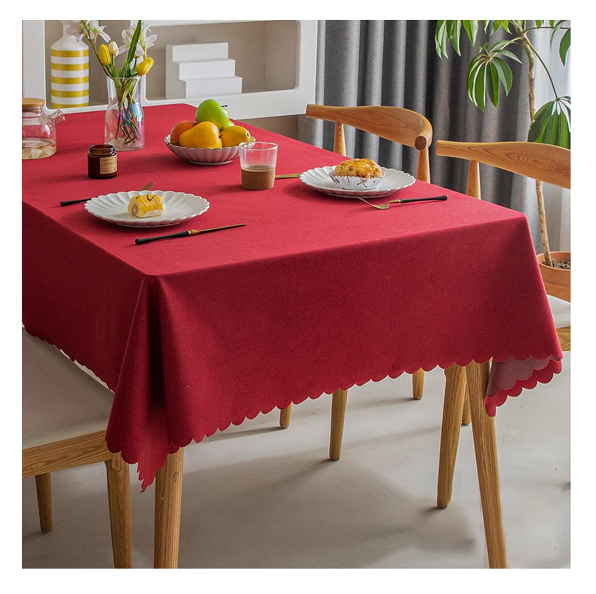 Mantel Antimanchas de algodón y Lino Apto para Cocina Comedor y mesas de café fácil de Limpiar Rojo 140 x 240 cm