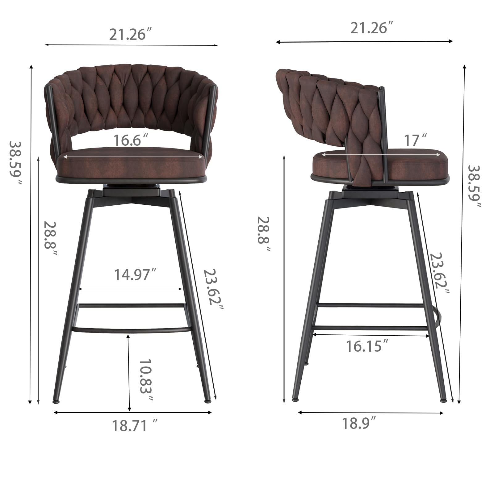 Counter Height Bar Stools Set of 2, Modern Counter Stool Velvet Barstools with Back, 26 inch Seat Height Island Stools Countertop Comfortable Brown Bar Chairs with Metal Legs