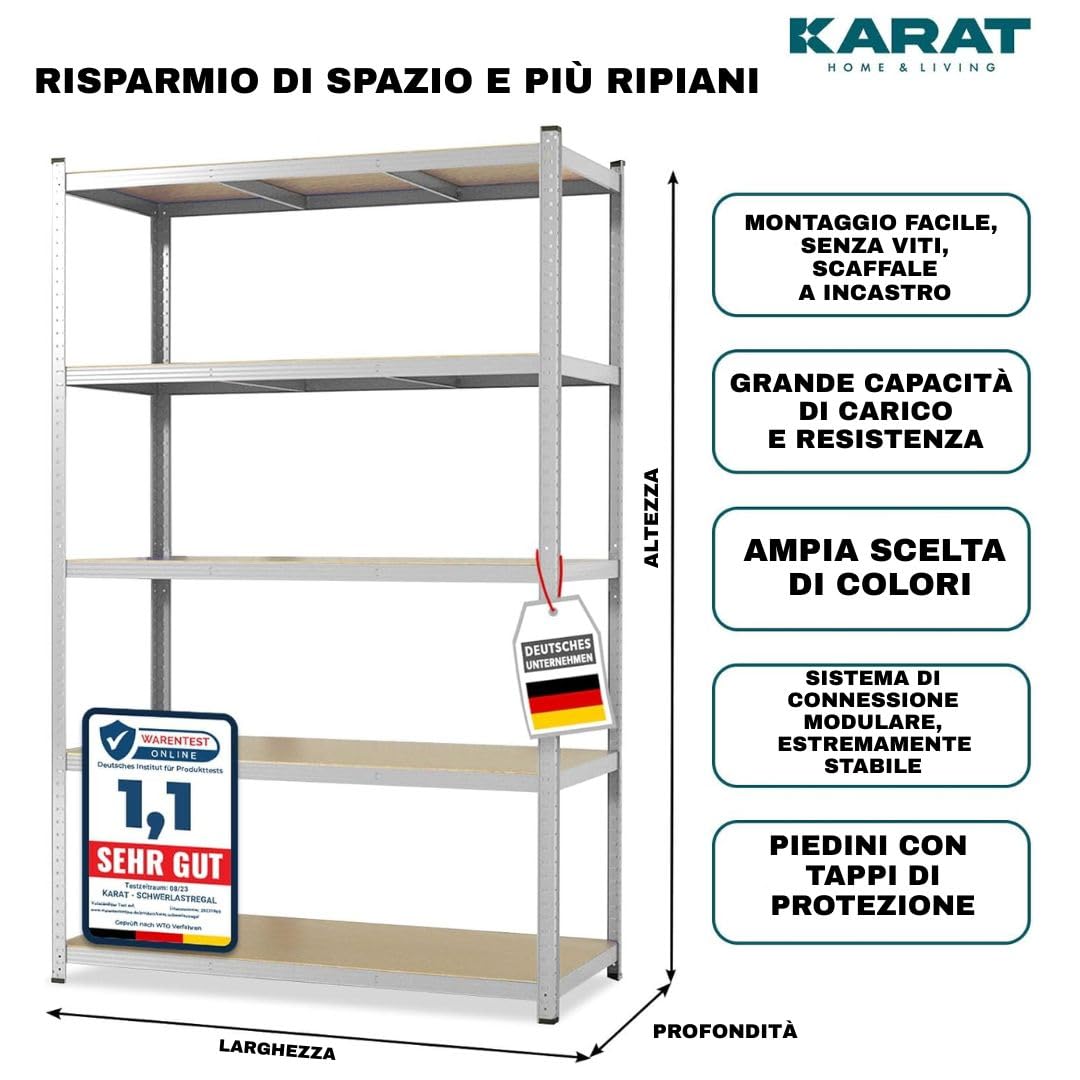 OfficeMarshal L Confezione doppia di scaffali per carichi pesanti zincati, 200 x 100 x 50 cm, scaffalatura, scaffalatura, scaffale, sistema a incastro montato senza attrezzi (Lakota)