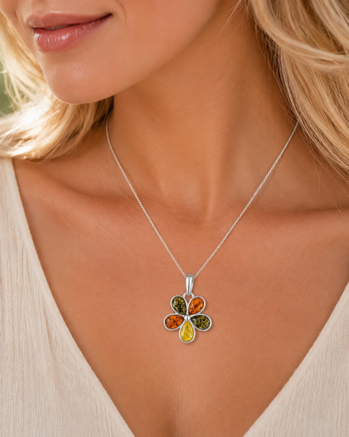 SilverAmber 1665 - Ciondolo da donna in argento 925 con ambra