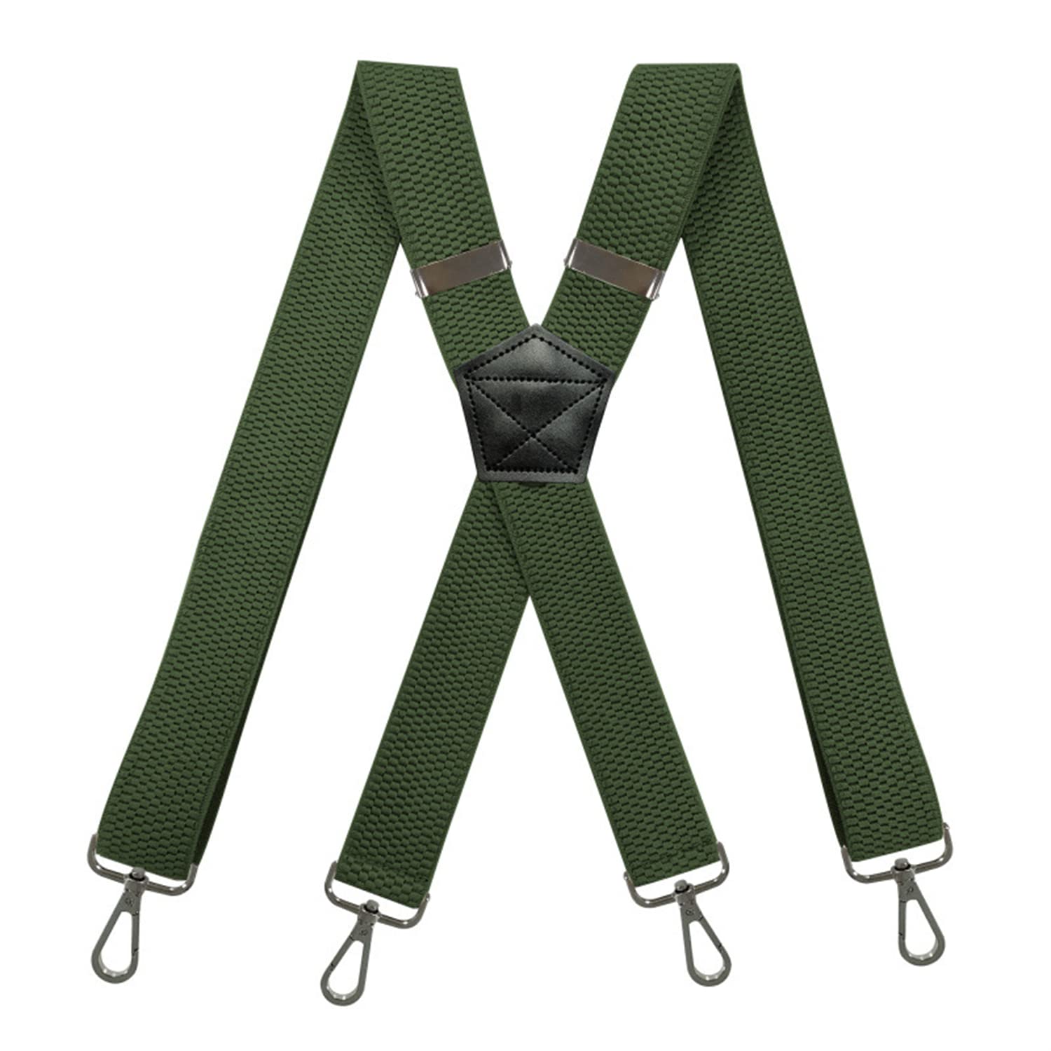LAISHEWEI Suspender Mens Braces for Trousers with 4 Strong Hooks 1.4" Width, X Shape Adjustable Elastic DM-64 (Deep Green)