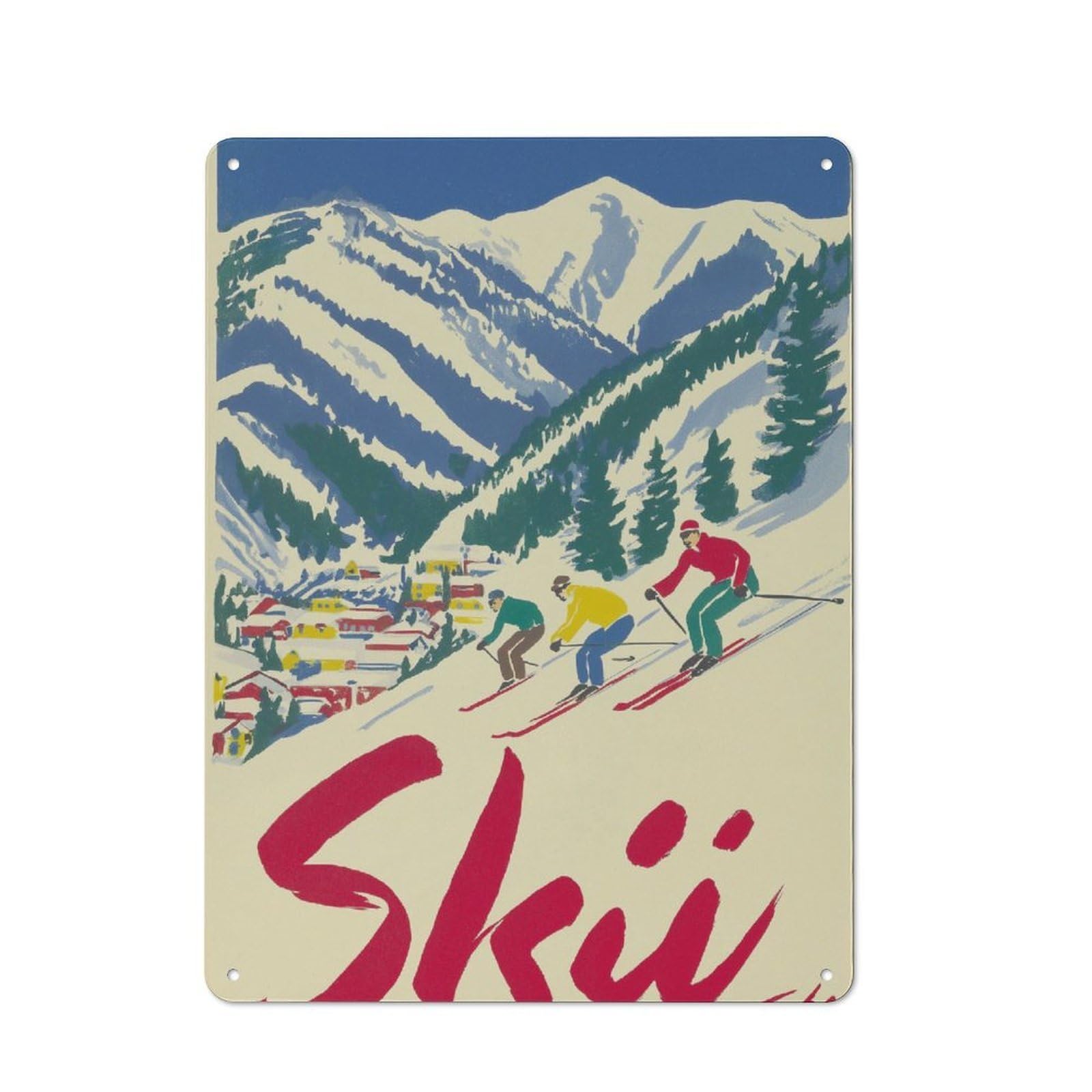 Junmoney Ski Utah Adventure Farmhouse Country Metal Sign 40X30cm, Cottage Wall Art For Farmhouse Kitchen, Pantry Or Dining Area