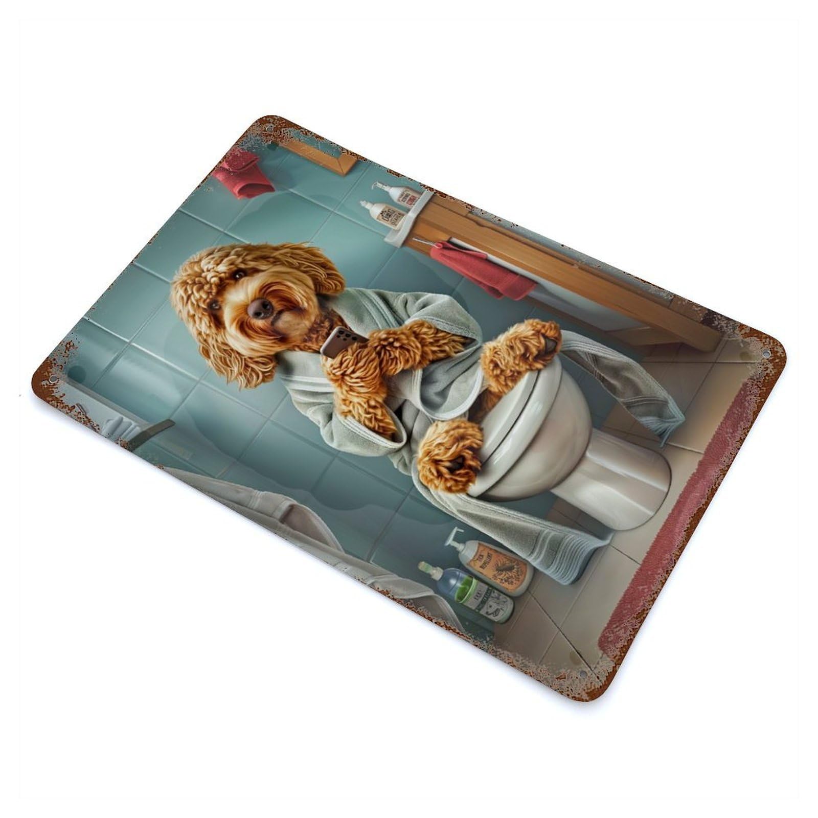 Garage Style Cockapoo on The Toilet Vintage Rust Metal Sign 11.8"x7.9", Industrial Home Decor for Bar And Workshop