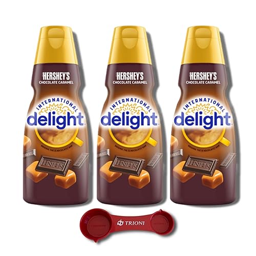 El paquete de crema de caramelo y chocolate International Delight Hershey incluye tres (3) botellas de 32 onzas líquidas de crema de caramelo y