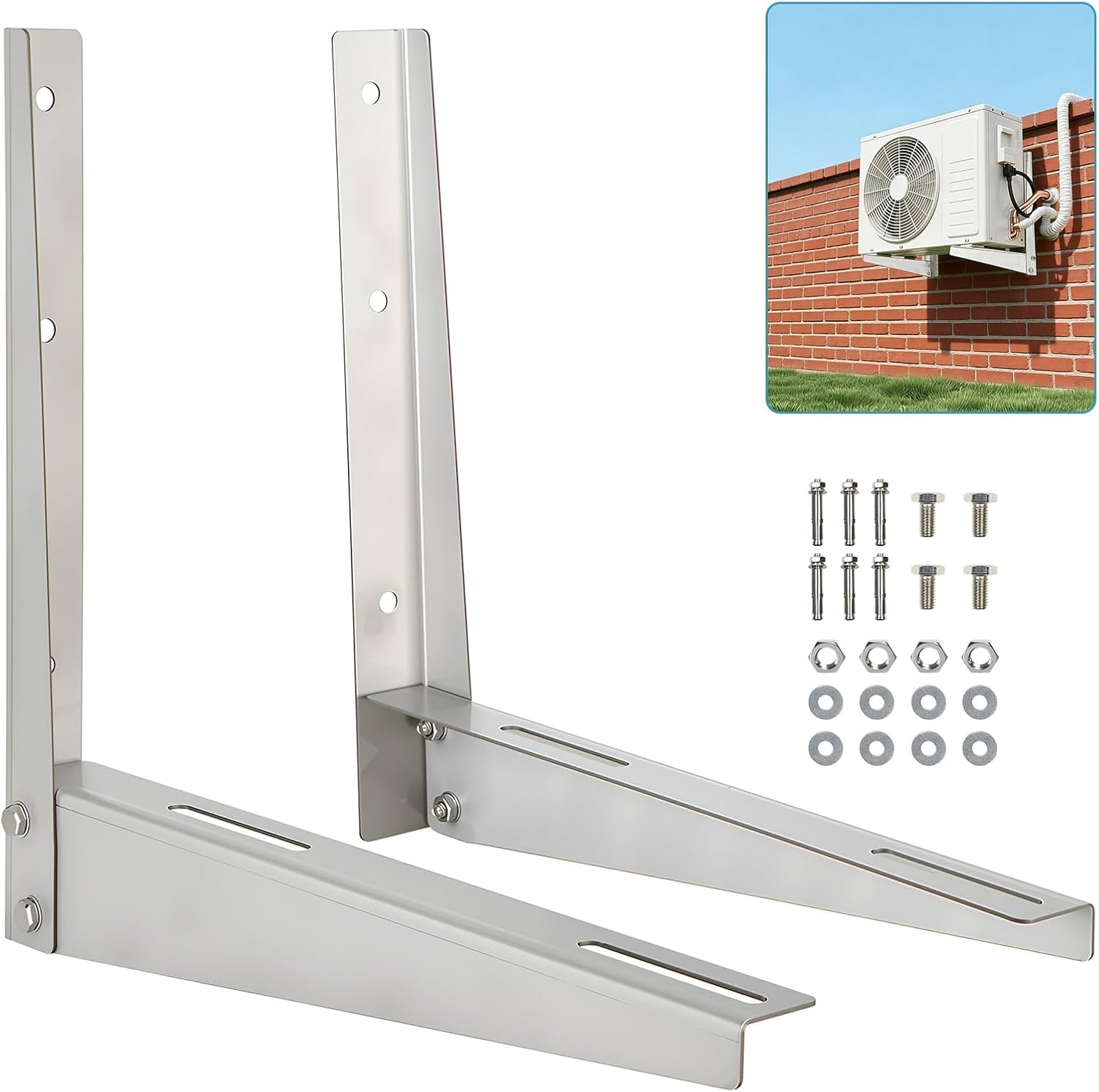 Heavy Duty AC Stand Pack of 2 | Rust Proof Iron Air Conditioner Outdoor Unit Mounting Bracket, Supports Upto 200kg Weight | Air Conditioner Stand Comes with Necessary Wall Fittings Pack of 2-image-9