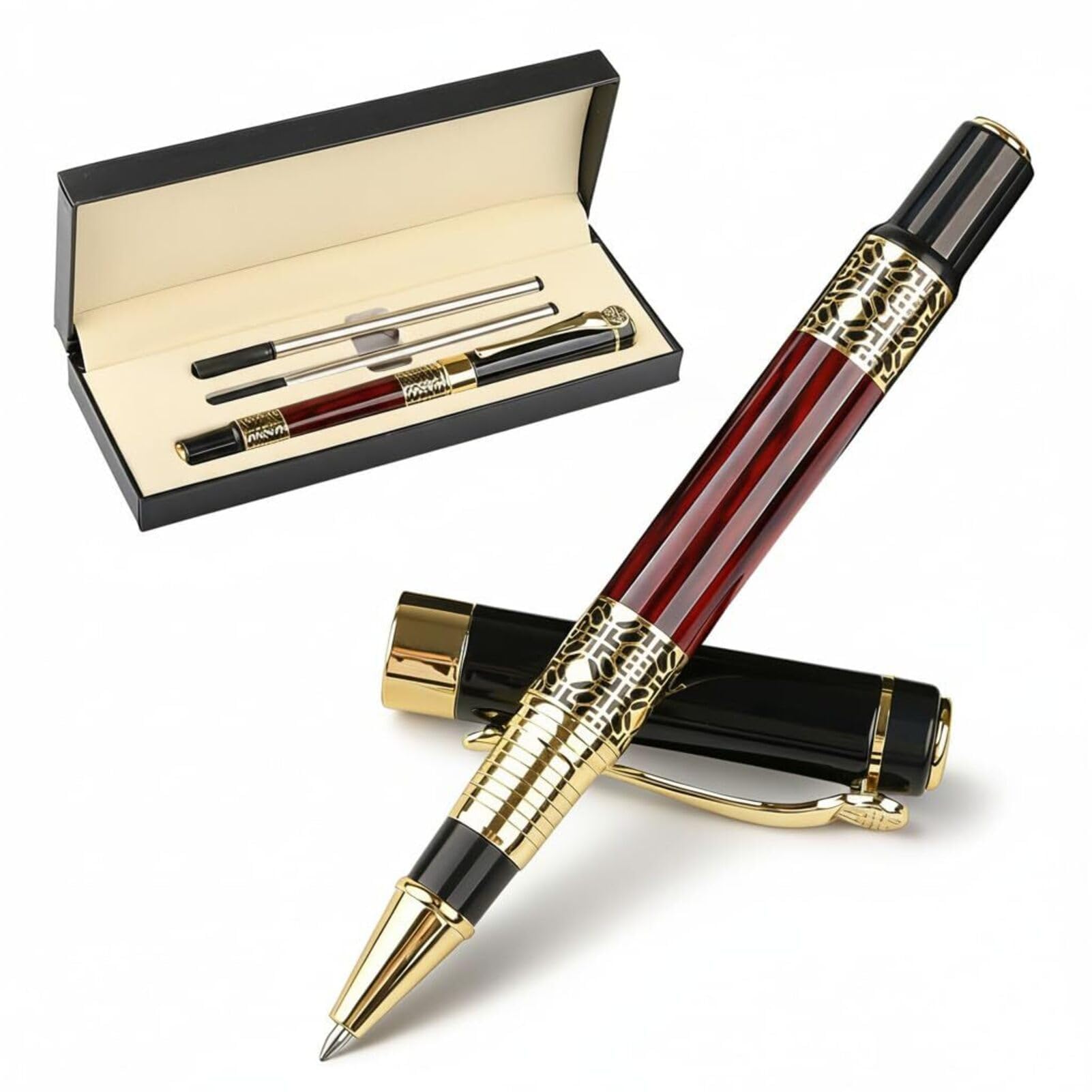 Luxury Rollerball Pen Set Wood Personalised Pen Gift with 2 Refills