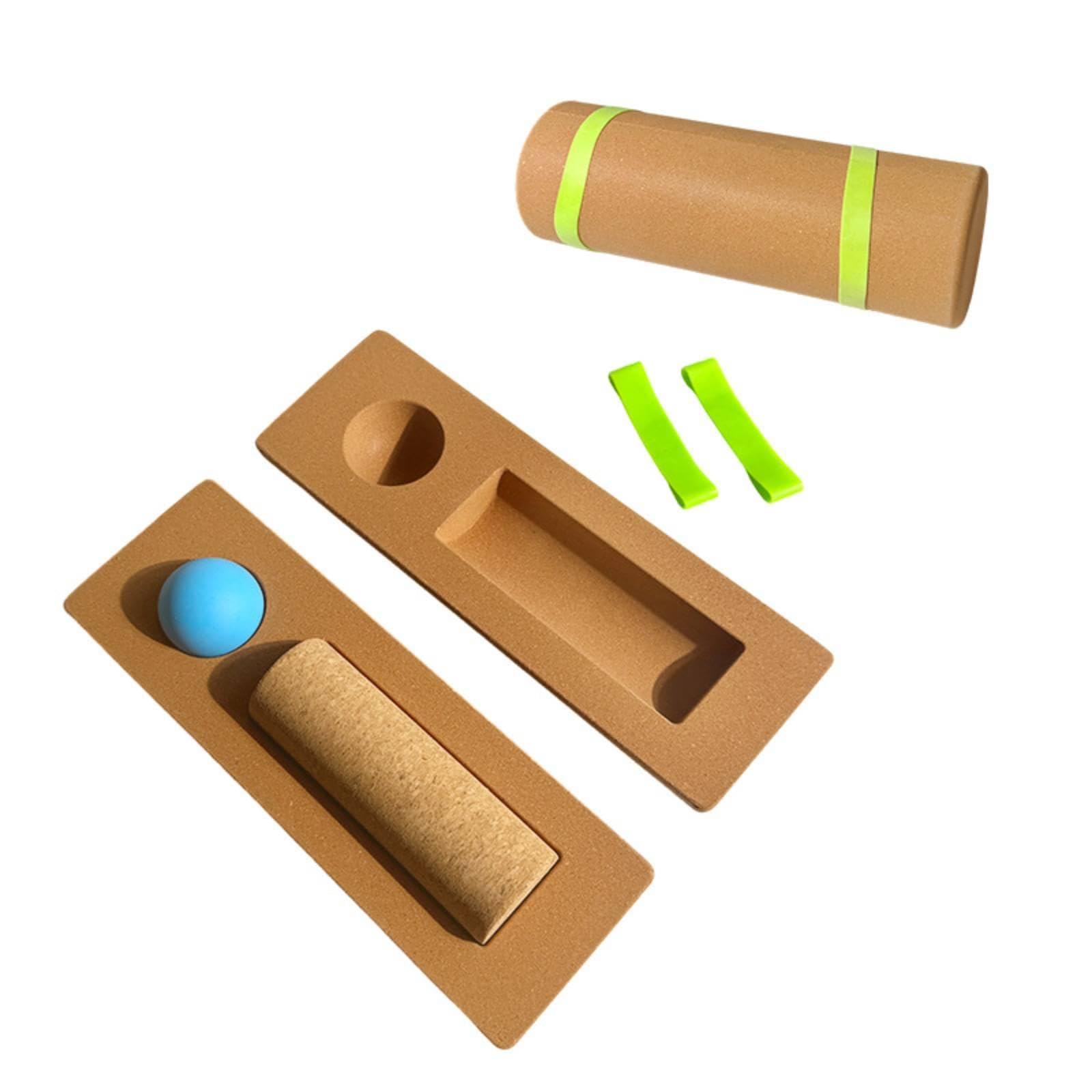 Balance Board con Rodillo de Corcho Natural Bola para Movilidad del Pie Y Banda de Resistencia Set para Entrenamiento Funcional Y Prevención de Lesion