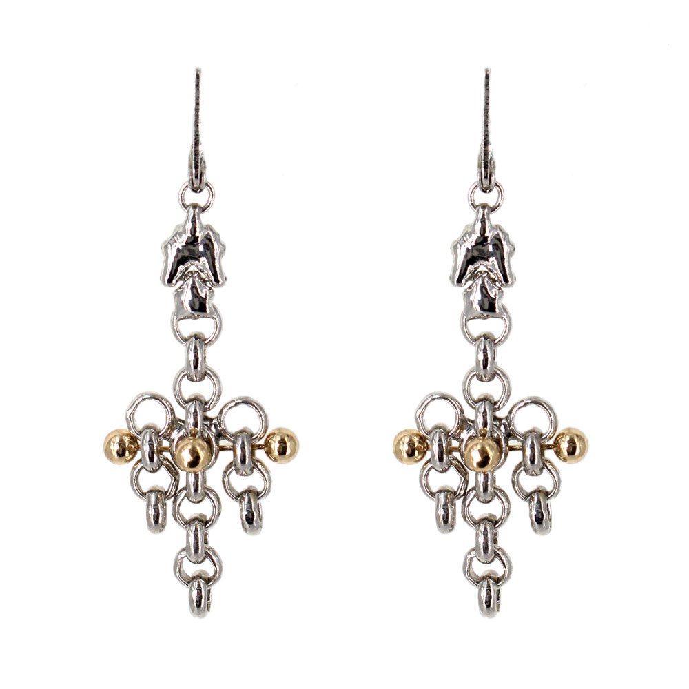 Chrome and Gold Earrings BXE1–N SG Liquid Metal by Sergio Gutierrez. SG Pouch included