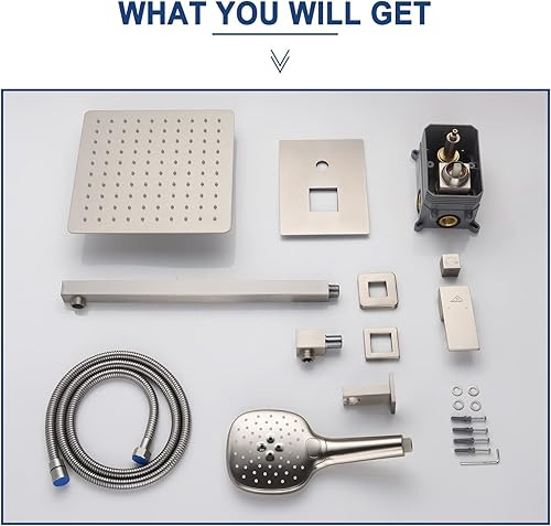 Miniatura 6 de CASAINC Juego de ducha de 10 pulgadas, cabezal de ducha de lluvia montado en la pared con sistema de ducha de mano de 3 rociadores, válvula de ducha