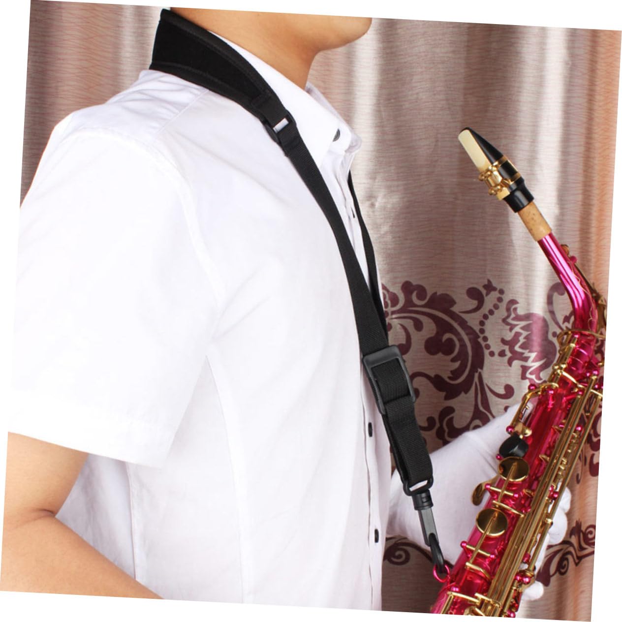 HANABASS Sangle de Saxophone Design Unique Noir en Coton pour Confort Facile à Installer et Retirer lors Pratique Musicale