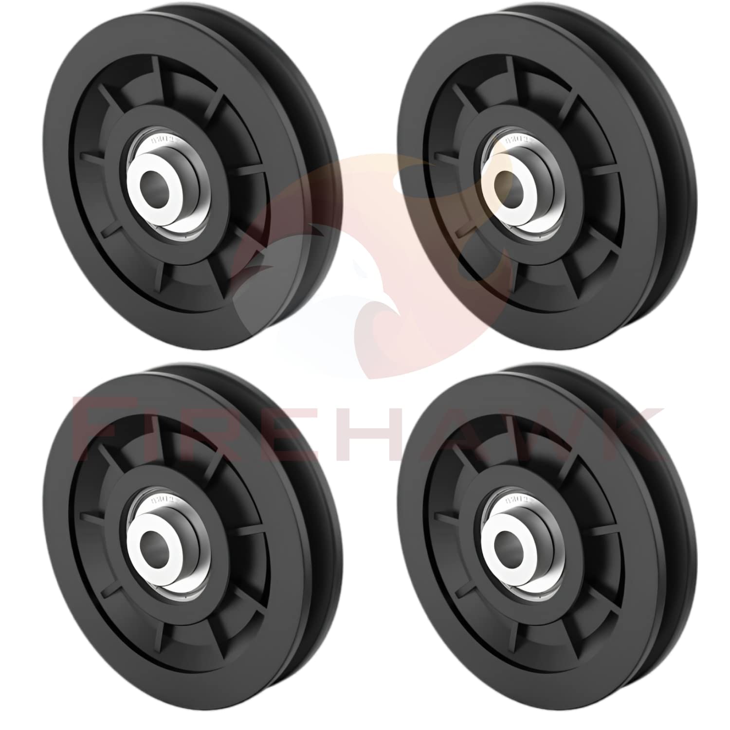 firehawk 4 inch universal nylon bearing pulley wheel replace for gym equipment part cable merchine, universal wearproof abration bearing, gym equipment and garage door pulley system (4 pulley)