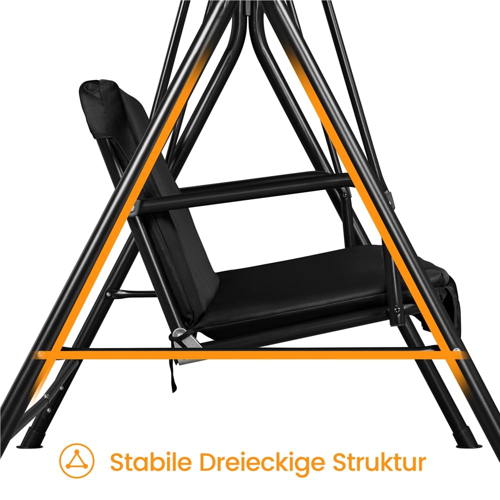 Yaheetech Schaukelbank Hollywoodschaukel 3-Sitzer Gartenschaukel mit Sonnendach Hängeschaukel mit Verstellbarem Ersatzbach bis 250 kg Belastbar Schwarz