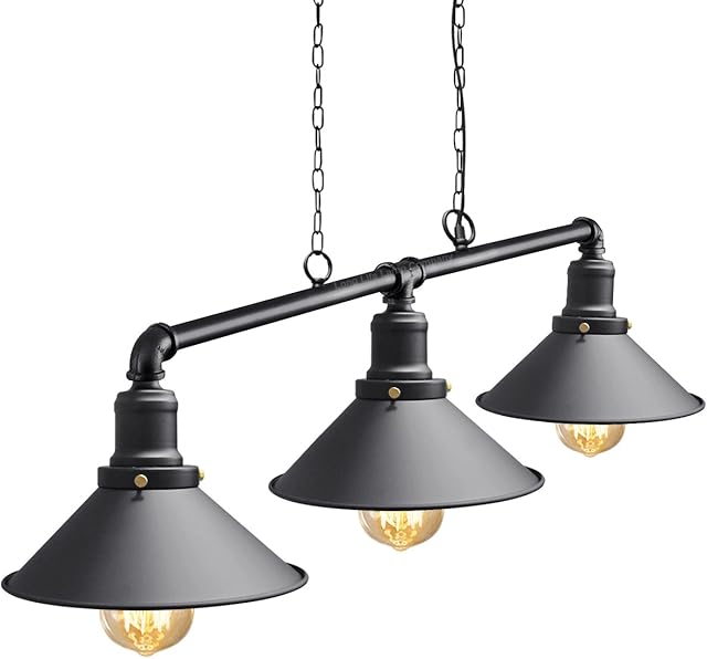 Industrial Suspended Ceiling Pendant 3 Lamp Black Metal Water Pipe Vintage Light Fitting M0053