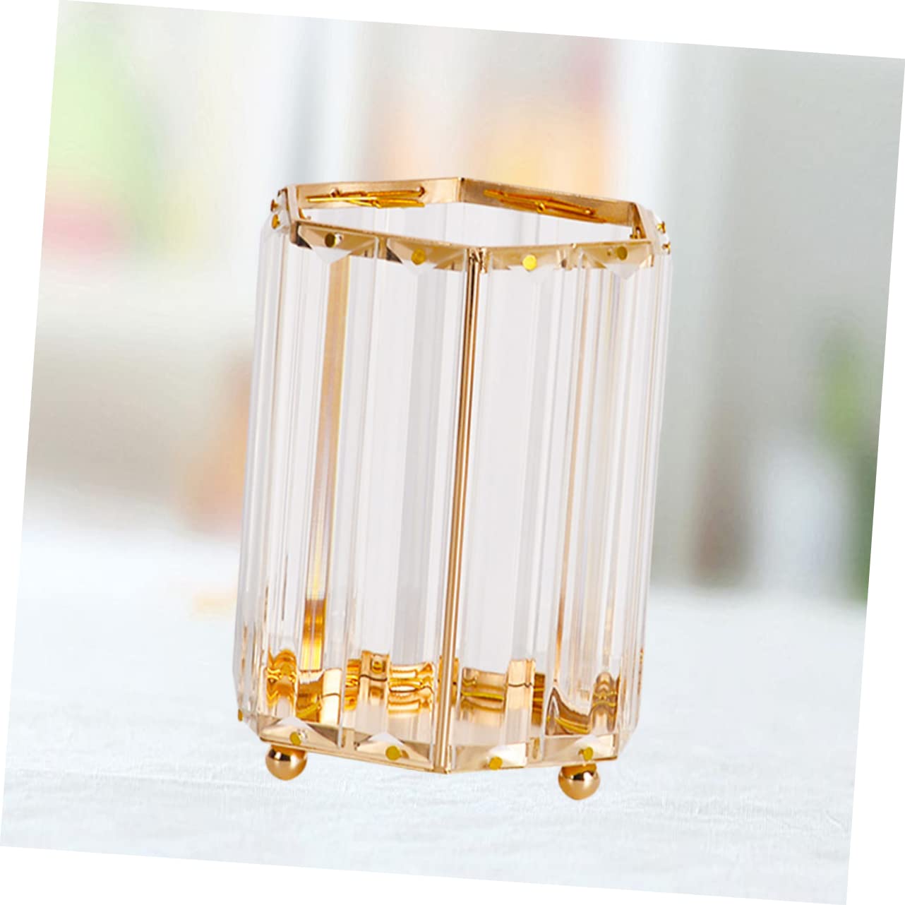NUOBESTY Organizador de Lápices Hexagonal Transparente Dorado, Portalápices Resistente al Desgaste y Arañazos para Uso en Hogar y Oficina