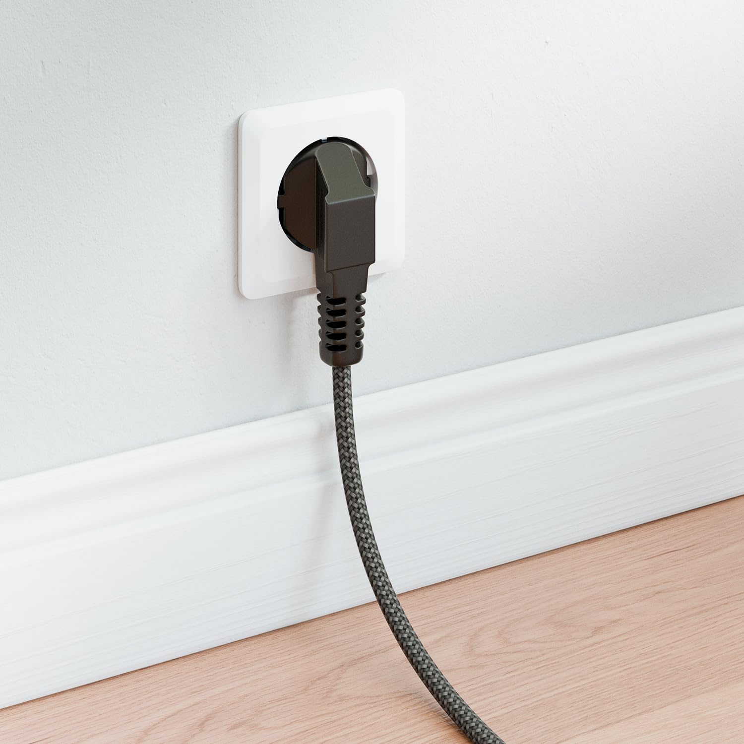 deleyCON 2m Kabel Zasilający - Typ F na C5 („Koniczynka”) - Nylonowy - Wtyk ze Stykiem Ochronnym Pod Kątem 90° - 2,5A - do Laptopów, Notebooków, Zasilaczy, TV, Monitorów - Szary
