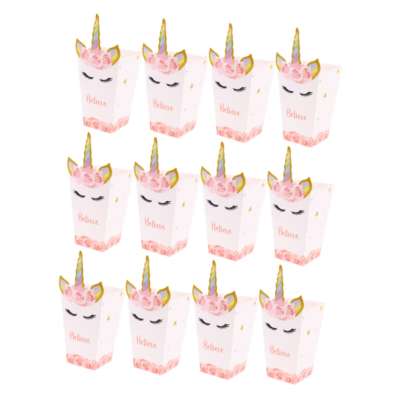 PRETYZOOM Valentine's Day Popcorn Containers 12pcs Unicorn Paper Boxes Small Popcorn Holders Easy Closure Safe Lightweight